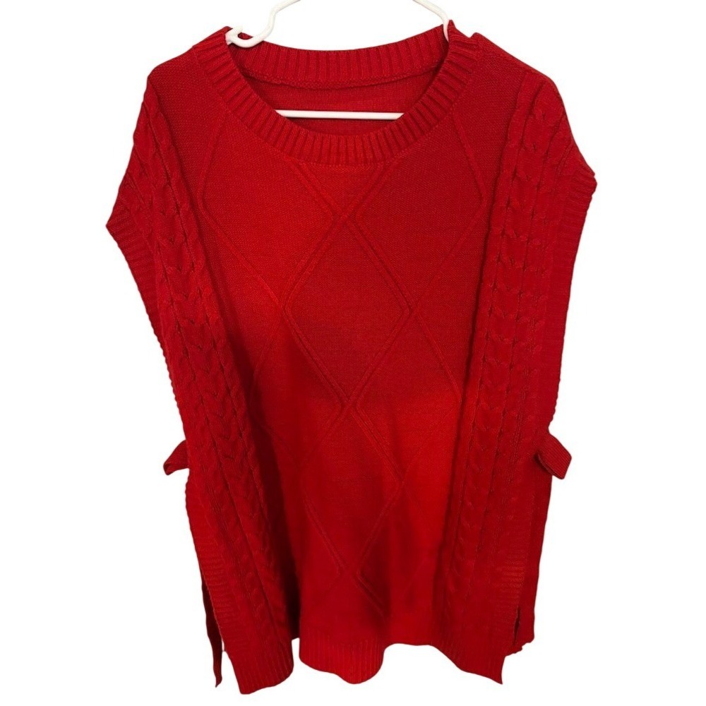 Shein Curve Red Cable Knit Sweater Vest Side Tie Crew Neck 0XL Plus Size H0271